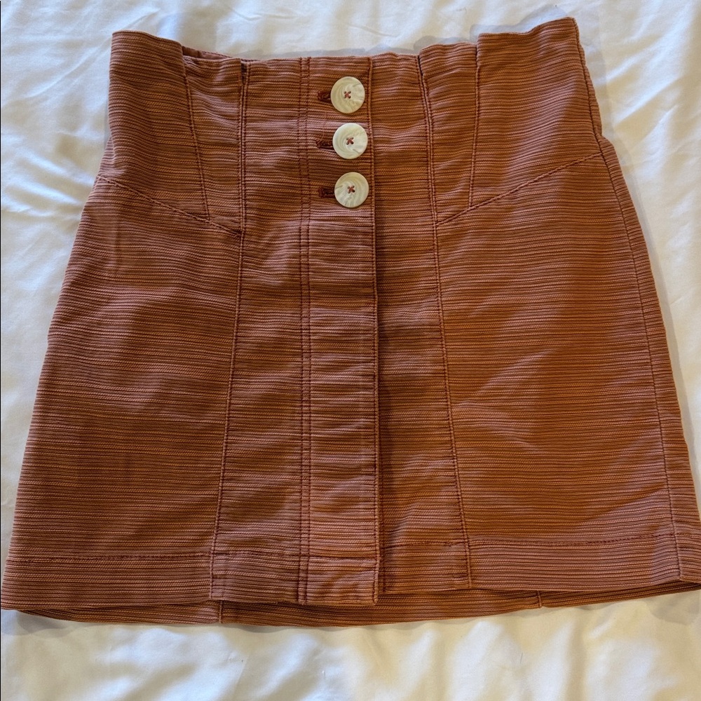 Free People Every Minute Every Hour Terra Cotta Button-Up Mini Skirt 4 - Picture 4 of 8